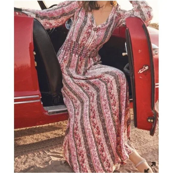 Soft Surroundings Boho Long Sleeve Maxi Dress Women M Earthy Esperanza Hippie - Picture 3 of 12